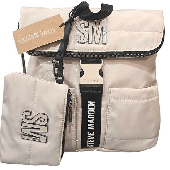 Steve Madden BKayy Quilted Puffer Flap-Over Convertible Backpack/Tote Bag- Chalk main image 11